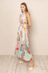 Buy_RANNA GILL_Multi Color Polyester, Satin Halter Neck Malaga Pleated Maxi Dress _Online_at_Aza_Fashions