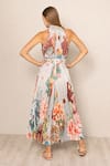 RANNA GILL_Multi Color Polyester, Satin Halter Neck Malaga Pleated Maxi Dress _Online_at_Aza_Fashions