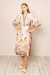 RANNA GILL_Viscose, Linen V-neck Capri Flared Sleeve Dress _Online_at_Aza_Fashions
