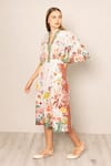 Buy_RANNA GILL_Viscose, Linen V-neck Capri Flared Sleeve Dress _Online_at_Aza_Fashions