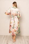 Shop_RANNA GILL_Viscose, Linen V-neck Capri Flared Sleeve Dress _at_Aza_Fashions