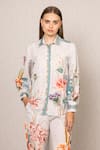 Shop_RANNA GILL_Multi Color Viscose, Linen Embroidery Collared Bora Buttondown Shirt And Pants _Online_at_Aza_Fashions