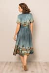 RANNA GILL_Teal Crepe Collared, Notched Neck Porto Midi Dress _Online_at_Aza_Fashions