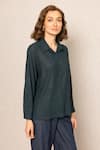Buy_RANNA GILL_Green Georgette Collared Bern Buttondown Shirt _Online_at_Aza_Fashions