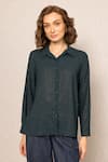 Buy_RANNA GILL_Green Georgette Collared Bern Buttondown Shirt _at_Aza_Fashions