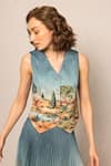Buy_RANNA GILL_Teal Polyester, Satin V-neck Ibiza Waist Coat _at_Aza_Fashions