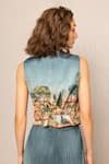 Shop_RANNA GILL_Teal Polyester, Satin V-neck Ibiza Waist Coat _at_Aza_Fashions