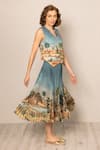 Buy_RANNA GILL_Teal Polyester, Satin V-neck Ibiza Waist Coat _Online_at_Aza_Fashions