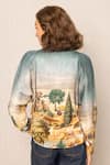 Shop_RANNA GILL_Teal Mandarin Collar Vilna Kimono Sleeve Blouse _at_Aza_Fashions
