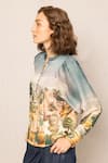 Buy_RANNA GILL_Teal Mandarin Collar Vilna Kimono Sleeve Blouse _Online_at_Aza_Fashions