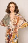 RANNA GILL_Multi Color Viscose Sequins Collared Nowra Kimono Wrap Dress _Online_at_Aza_Fashions