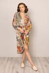 Buy_RANNA GILL_Multi Color Viscose Sequins Collared Nowra Kimono Wrap Dress _Online_at_Aza_Fashions