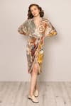 Shop_RANNA GILL_Multi Color Viscose Sequins Collared Nowra Kimono Wrap Dress _Online_at_Aza_Fashions