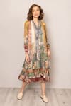 Buy_RANNA GILL_Multi Color Viscose Sequins V-neck Tula Gathered Midi Dress _at_Aza_Fashions