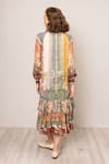 Shop_RANNA GILL_Multi Color Viscose Sequins V-neck Tula Gathered Midi Dress _at_Aza_Fashions