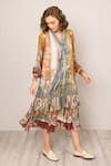 RANNA GILL_Multi Color Viscose Sequins V-neck Tula Gathered Midi Dress _Online_at_Aza_Fashions