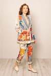 RANNA GILL_Multi Color Viscose, Linen V-neck Kiro Oversized Jacket _Online_at_Aza_Fashions