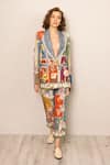 Shop_RANNA GILL_Multi Color Viscose, Linen V-neck Kiro Oversized Jacket _Online_at_Aza_Fashions