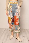 Shop_RANNA GILL_Multi Color Linen, Viscose Tina Pleated Rara Pants _Online_at_Aza_Fashions