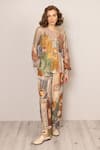 Buy_RANNA GILL_Multi Color Viscose Sequins Round Neck Rie Sheer Yoke Co-ord Set _at_Aza_Fashions