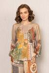 Buy_RANNA GILL_Multi Color Viscose Sequins Round Neck Rie Sheer Yoke Co-ord Set _Online_at_Aza_Fashions
