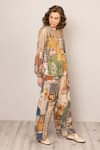 Shop_RANNA GILL_Multi Color Viscose Sequins Round Neck Rie Sheer Yoke Co-ord Set _Online_at_Aza_Fashions