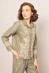 RANNA GILL_Green Polyester Embroidery Collared Rio Button Down Shirt _Online_at_Aza_Fashions