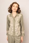 Buy_RANNA GILL_Green Polyester Embroidery Collared Rio Button Down Shirt _at_Aza_Fashions