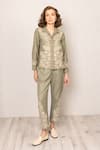Shop_RANNA GILL_Green Polyester Embroidery Collared Rio Button Down Shirt _Online_at_Aza_Fashions