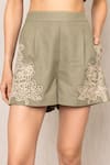 RANNA GILL_Green Polyester Embroidery Eli Shorts _Online_at_Aza_Fashions