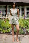 Buy_RANNA GILL_Green Polyester Embroidery Eli Shorts _at_Aza_Fashions