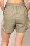 Shop_RANNA GILL_Green Polyester Embroidery Eli Shorts _at_Aza_Fashions