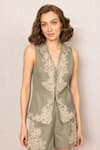 RANNA GILL_Green Polyester Embroidery Eli Shorts _at_Aza_Fashions