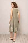 Shop_RANNA GILL_Green Polyester Embroidery Split V-neck Lima Sleeveless Midi Dress _at_Aza_Fashions