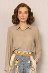 Buy_RANNA GILL_Beige Georgette Collared Ezra Buttondown Shirt _at_Aza_Fashions