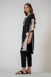 RANNA GILL_Black Viscose Embroidery V-neck Rob Tunic _Online_at_Aza_Fashions