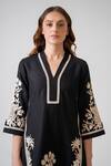Buy_RANNA GILL_Black Viscose Embroidery V-neck Rob Tunic _Online_at_Aza_Fashions