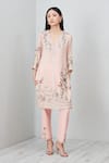 Shop_RANNA GILL_Pink Lurex Embroidery Split V-neck Mason Embellished Tunic Set _Online_at_Aza_Fashions