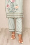 RANNA GILL_Green Linen Embroidery V-neck Oraya Kurta And Pant Set _Online_at_Aza_Fashions