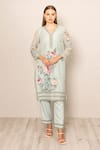 Buy_RANNA GILL_Green Linen Embroidery V-neck Oraya Kurta And Pant Set _at_Aza_Fashions