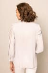 Shop_RANNA GILL_Gray Georgette Embroidery Collared Delia Blouse _at_Aza_Fashions