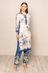 Shop_RANNA GILL_White Crepe Embroidery Collared Elaya Tunic And Pant Set _Online_at_Aza_Fashions