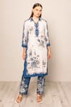 RANNA GILL_White Crepe Embroidery Collared Elaya Tunic And Pant Set _at_Aza_Fashions