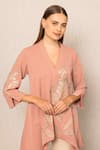 Buy_RANNA GILL_Peach Crepe Embroidery V-neck Mahi Blouse _Online_at_Aza_Fashions