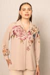 Buy_RANNA GILL_Beige Georgette Embroidery Collared Bruna Blouse _at_Aza_Fashions