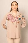 Buy_RANNA GILL_Beige Georgette Embroidery Collared Bruna Blouse _Online_at_Aza_Fashions