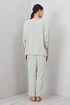 Shop_RANNA GILL_Green Crepe Embroidery Keyhole Neck Bria Top And Pant Set _at_Aza_Fashions