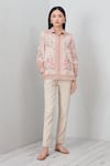 Buy_RANNA GILL_Peach Polyester Embroidery Collared Valoura Shirt _at_Aza_Fashions