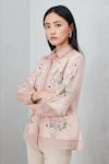 RANNA GILL_Peach Polyester Embroidery Collared Valoura Shirt _Online_at_Aza_Fashions