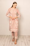RANNA GILL_Pink Polyester Embroidery Round Neck Miraya Printed Kurta And Pant Set _Online_at_Aza_Fashions